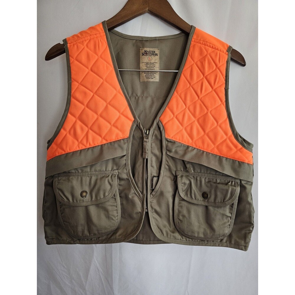 Master Sportsman Vest Men's Brown Blaze Orange Hunting Fishing Zip Pockets Large